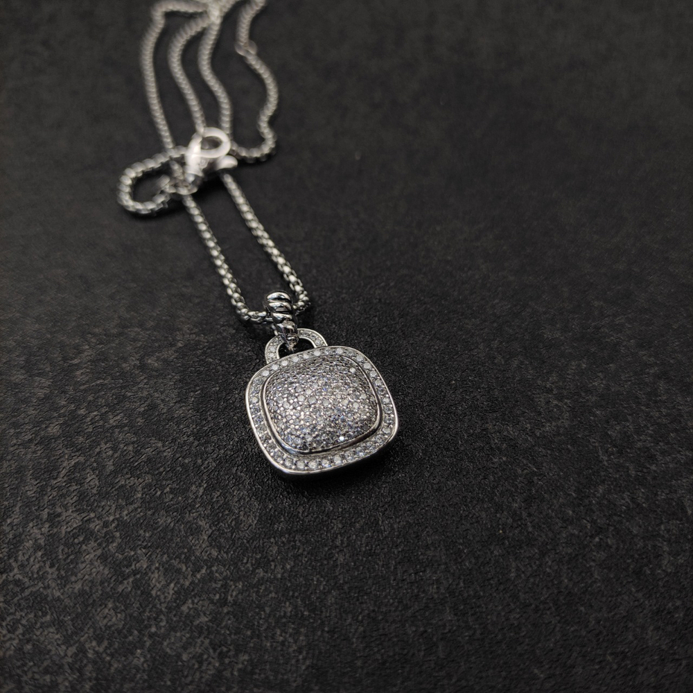 David Yurman Silver Square Diamond Necklace - Picture 7 of 8